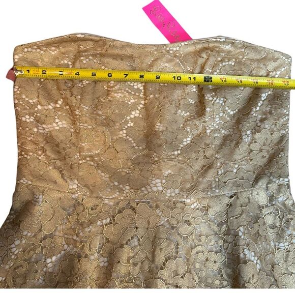 Lilly Pulitzer Sz 10 Aubrianna Strapless Midi Dress Gold Lace Metallic Gown NWT - Picture 11 of 14